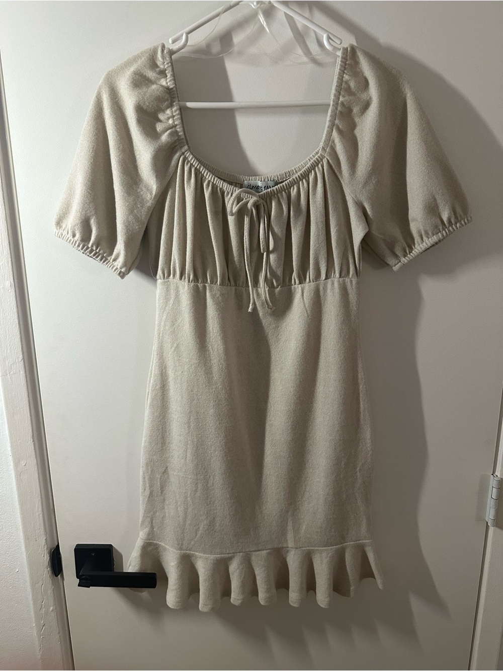 Almost Famous Cream Knit Drawstring Dress